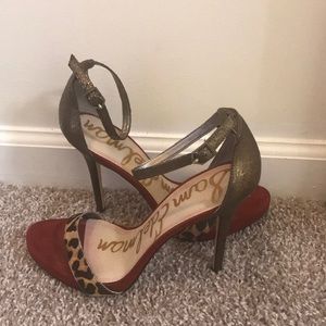 Sam Edelman burgundy, gold and leopard sandals